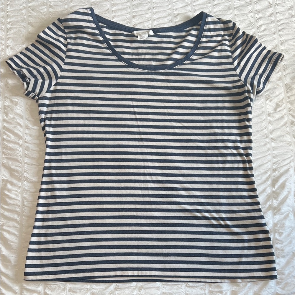 H&M Navy and White Striped Short Sleeve Tee